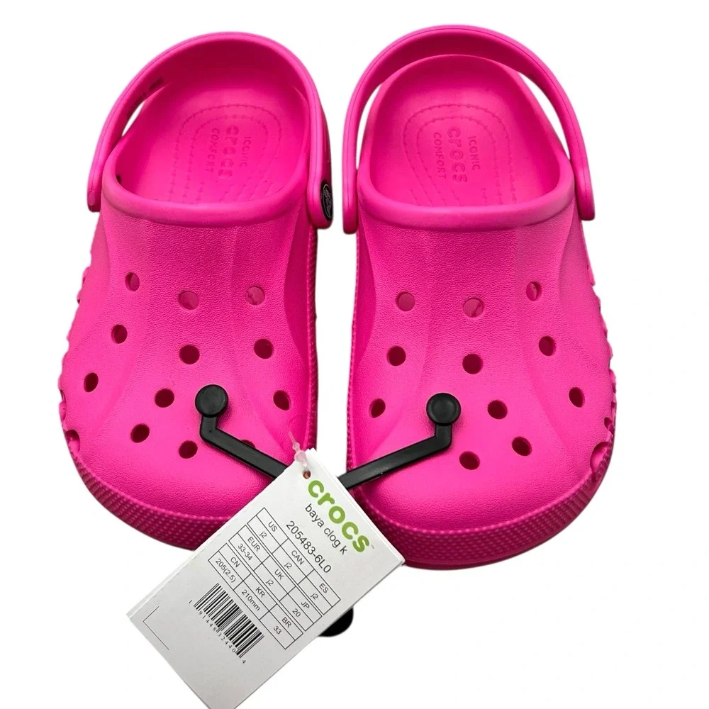 Crocs Baya Youth Girls Slip-on Clogs Size 2 (J2) Pink Water Friendly Lightweight